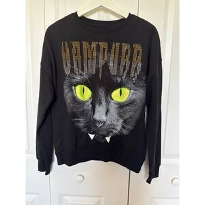 Freeze VAMPURR Black Cat Rhinestone Sweatshirt Womens Medium Halloween Gothic